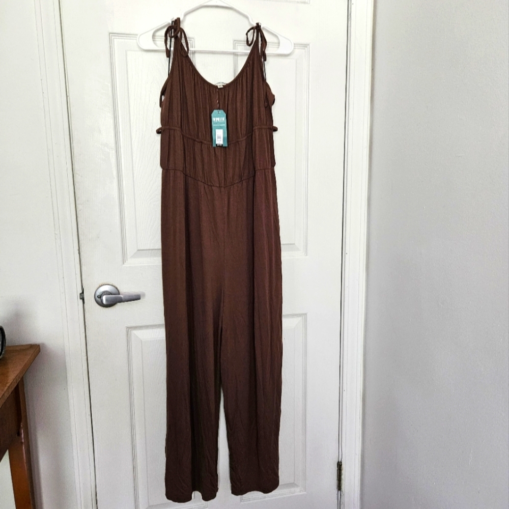 NWT Earthbound Trading Co Brown shoulder tie Summer jumpsuit XXL Women's Plus